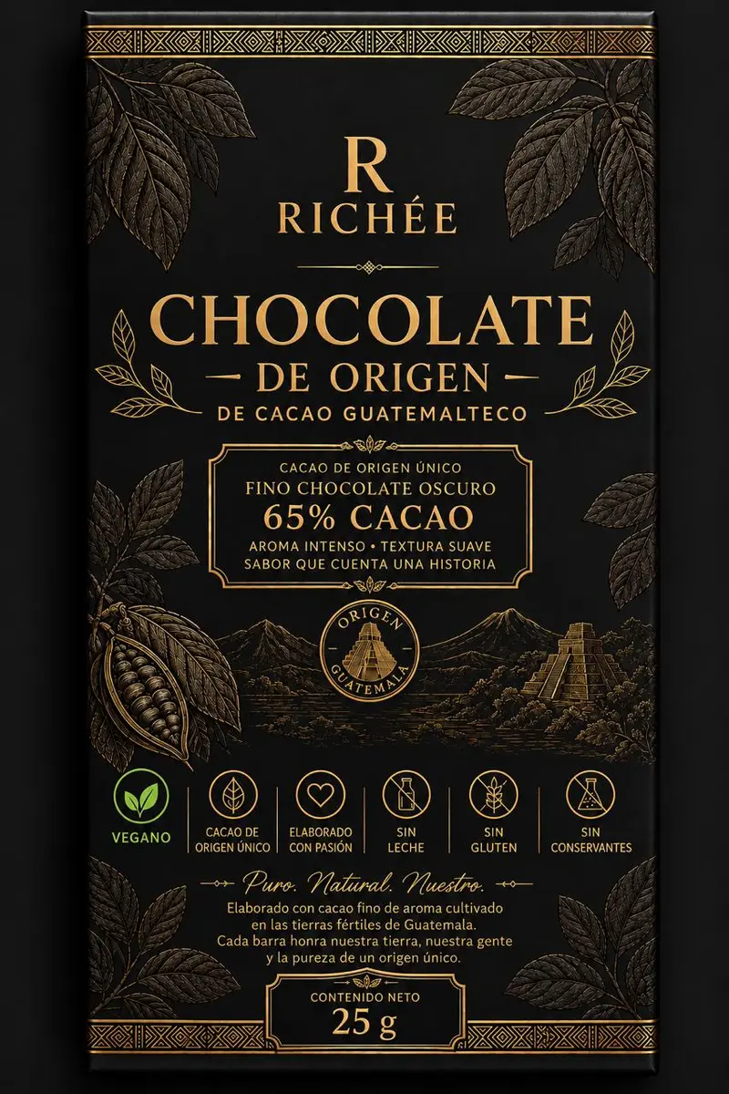 Chocolate Richée con 65 por ciento de cacao, paquete de seis unidades de 25 gramos